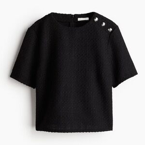 H&M Black Wool Blend Short Sleeve Blouse Top Preppy Office Woven Career Teacher